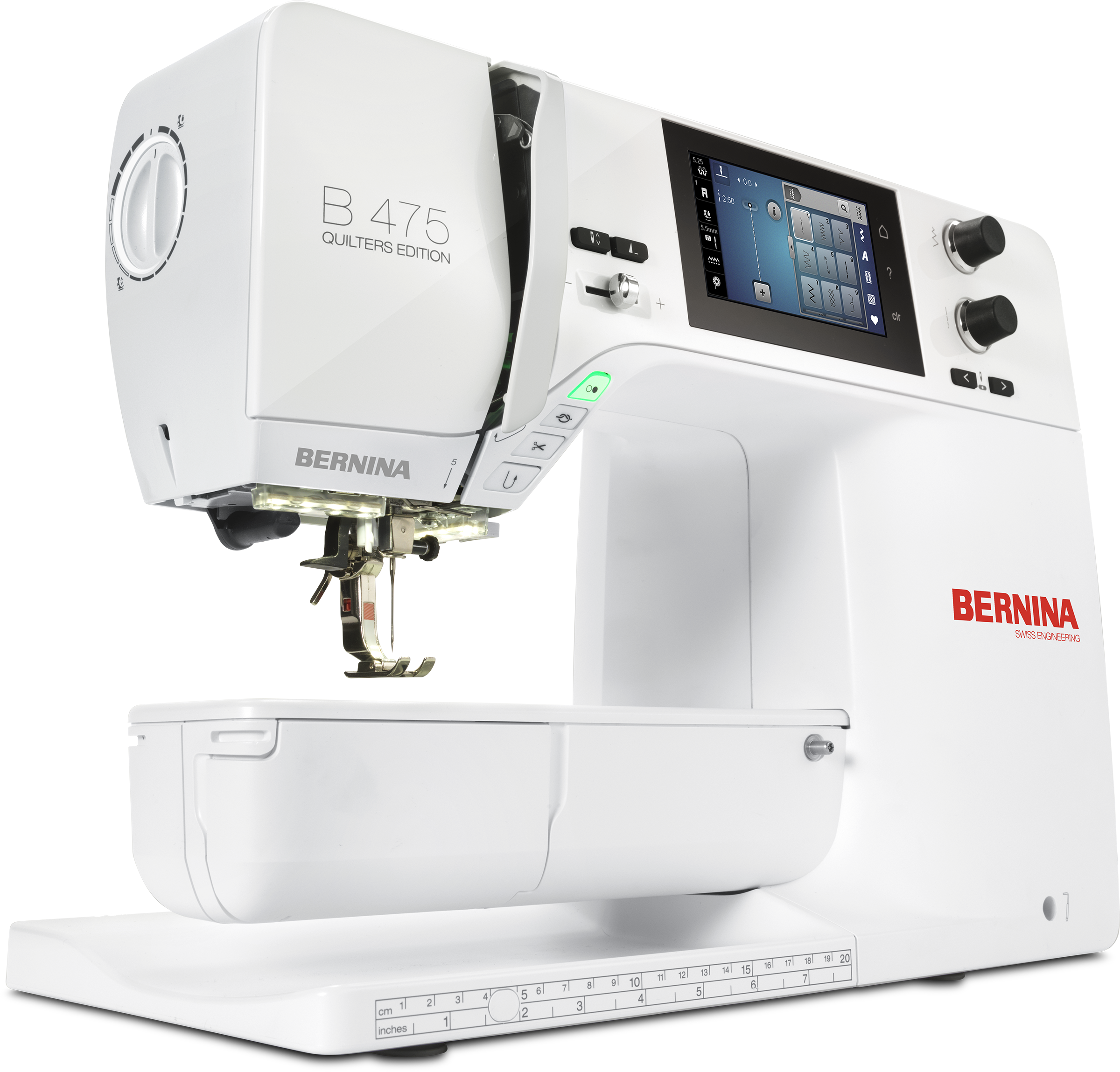 angled image of the BERNINA 475 Quilter's Edition Sewing Machine