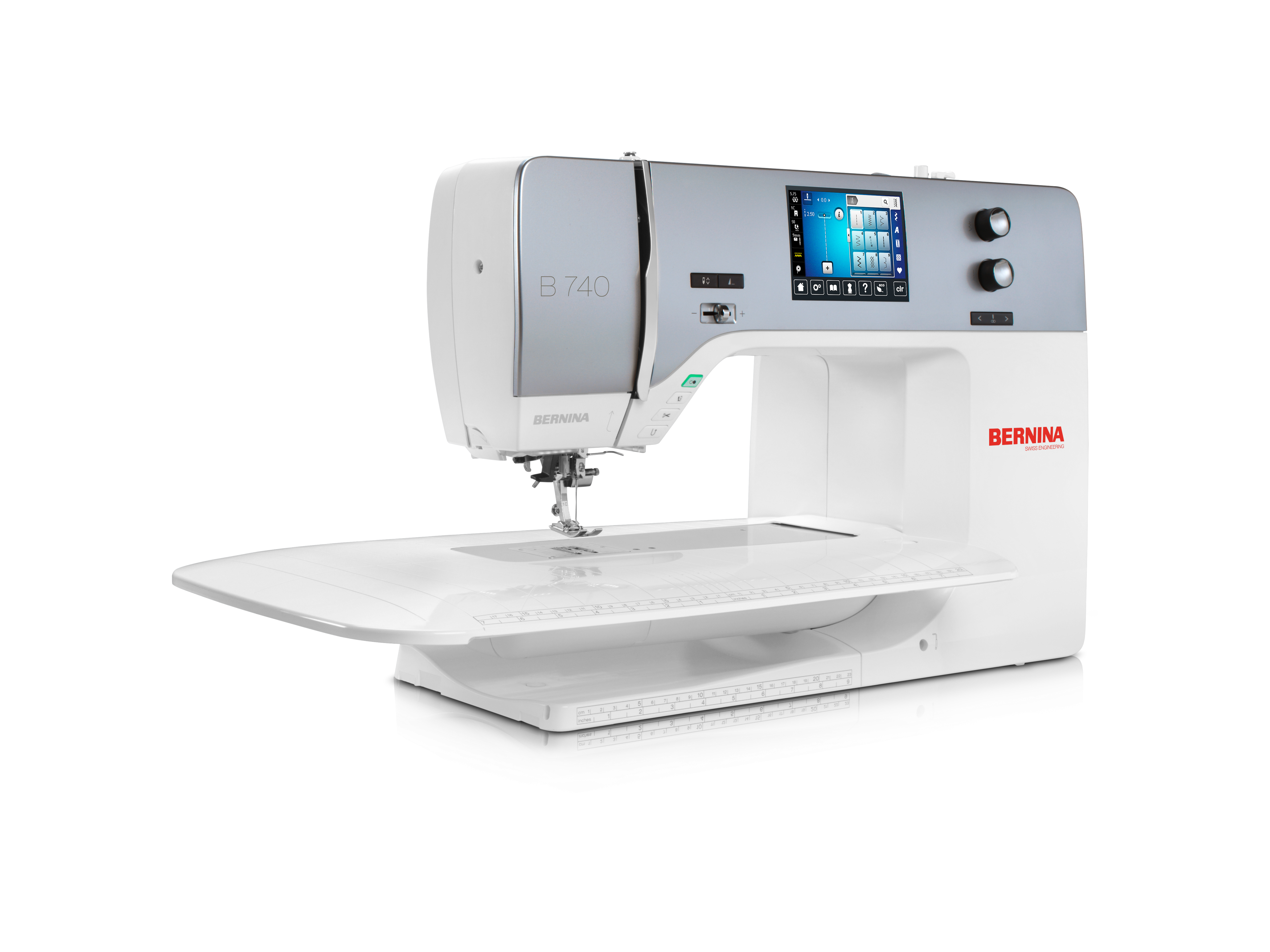 angled image of the the online exclusive BERNINA 740 Sewing Machine with table