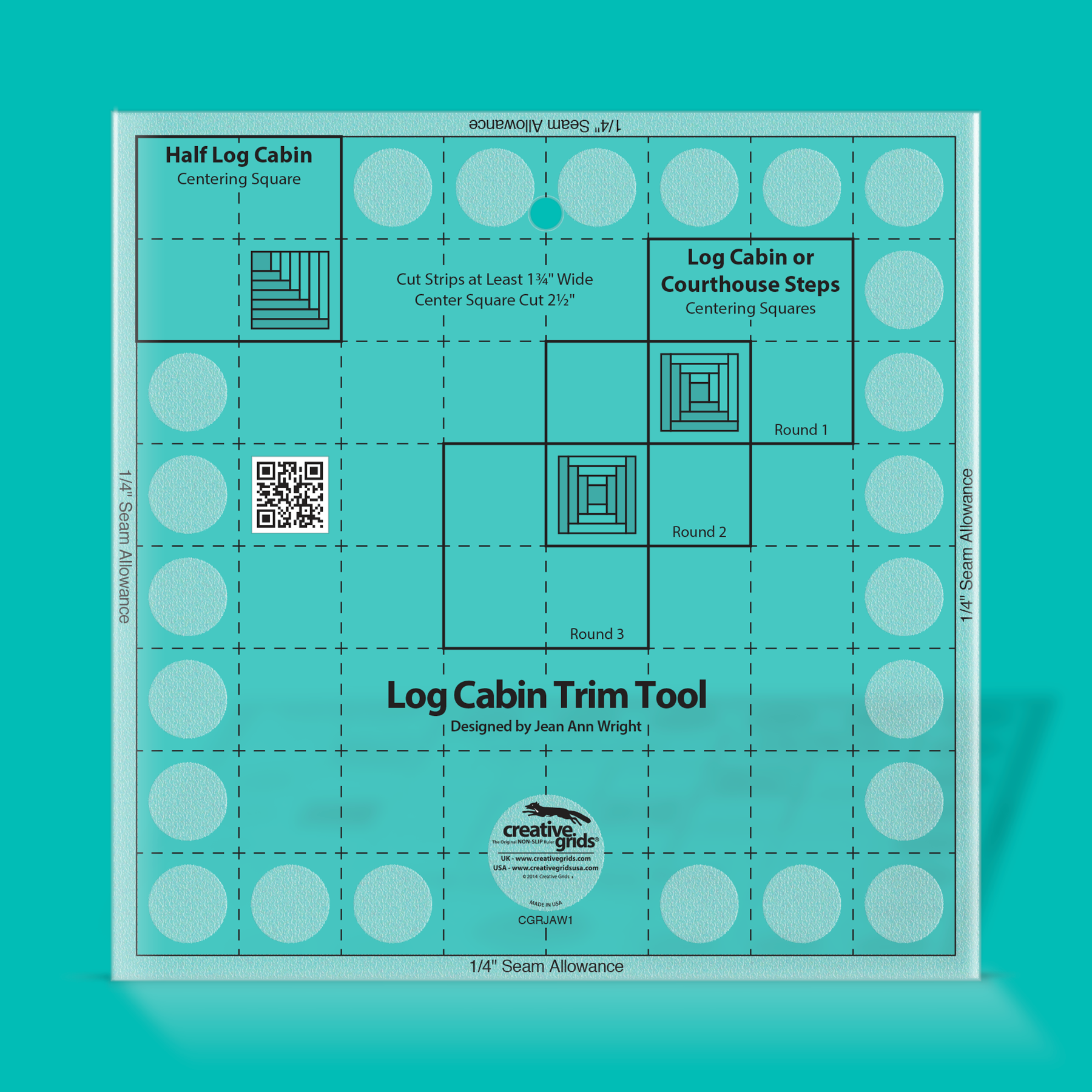 Creative Grids Log Cabin Trim Tool for 8" Finished Blocks Ruler CGRJAW1