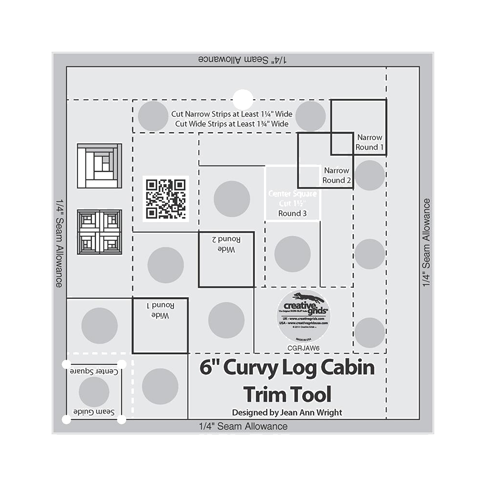 Creative Grids CGRJAW6 Curvy Log Cabin Trim Tool for 6 Finished Blocks Ruler