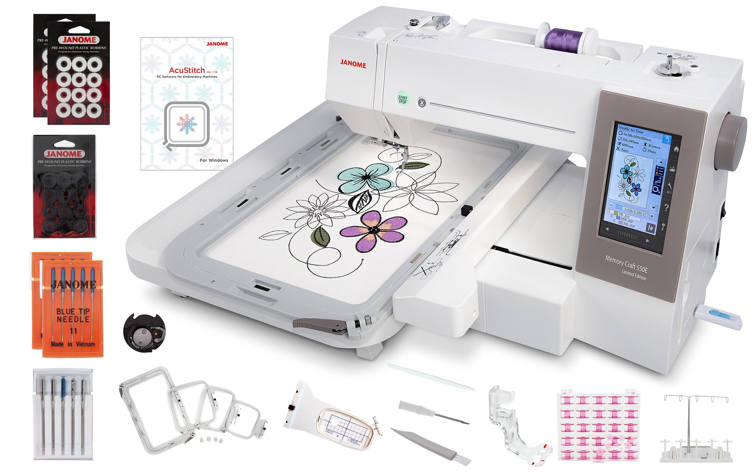 Janome Memory Craft 550E Limited Edition Embroidery Machine 14x7.9