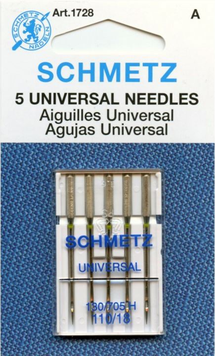 Schmetz 5pk Universal Sewing Machine Needles 1728 130/705H 15x1 Size 110/18