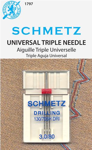 Schmetz Size 3.0/80 Triple Universal Sewing Machine Needles 1797 130/705H DRI 15x1