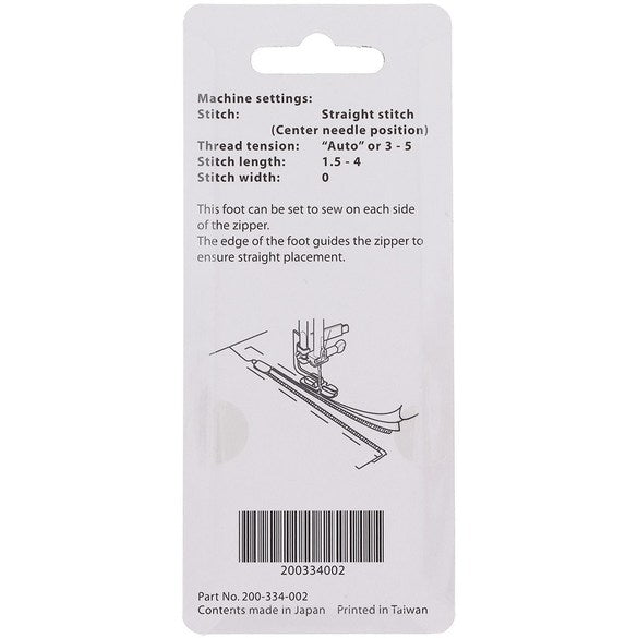 Janome Narrow Base Zipper Foot for Memory Craft Machines 200334002 for Sale at World Weidner