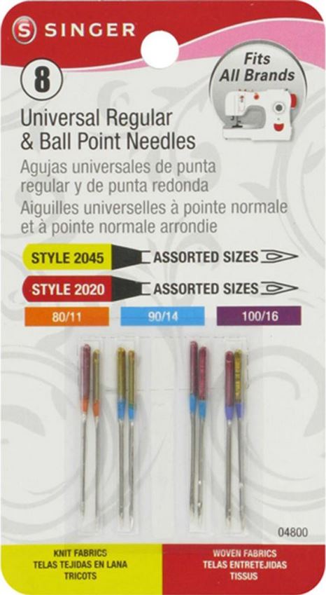 Singer 4800 Universal Regular & Ball Point Sewing Machine Needles Sizes 80/11 (2), 90/14 (4) & 100/16 (2) Style 2020 & 2045
