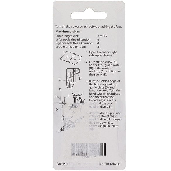 Janome Center Guide Foot for 2 Needle CoverPro Models 795820102 for Sale at World Weidner
