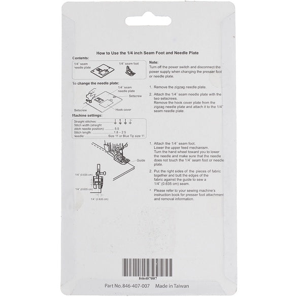 Janome Acufeed 1/4" Seam Foot and Needle Plate 846407007 for Sale at World Weidner