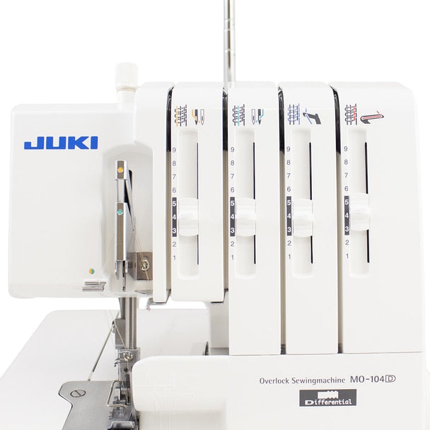 JUKI MO-104D 2/3/4 Thread Overlock Serger Sewing Machine view of thread adjusters and needle