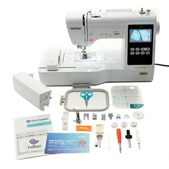 image of the Brother LB5000 Sewing and Embroidery Machine Refurbished and the items it comes with