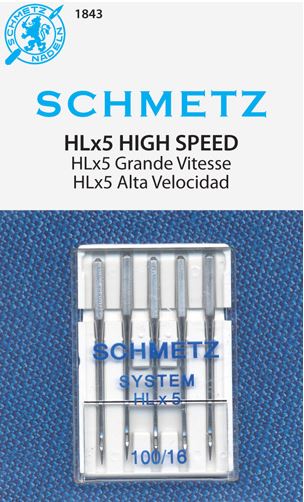 Schmetz 5pk Size 100/16 High Speed Sewing Machine Needles 1843 HLX5