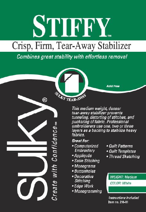 Sulky Stiffy - Crisp, Firm Tear-Away Stabilizer - 8" x 11 yds.