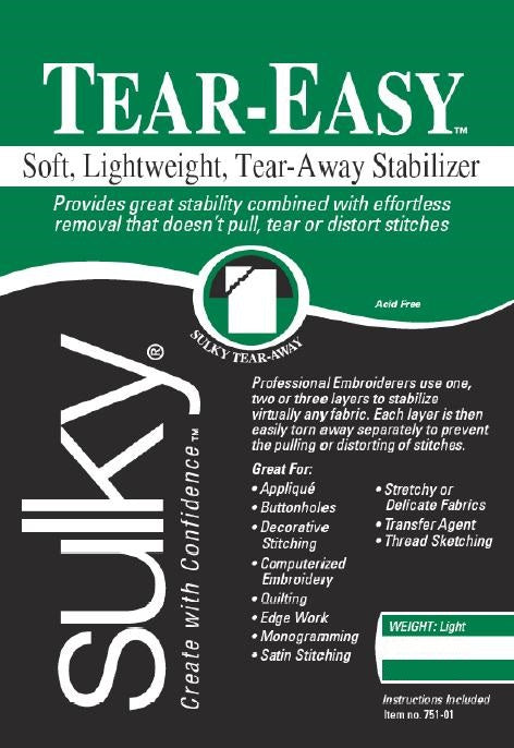 Sulky Tear-Easy - Soft, Lightweight, Tear-Away - 12" x 12 yds.