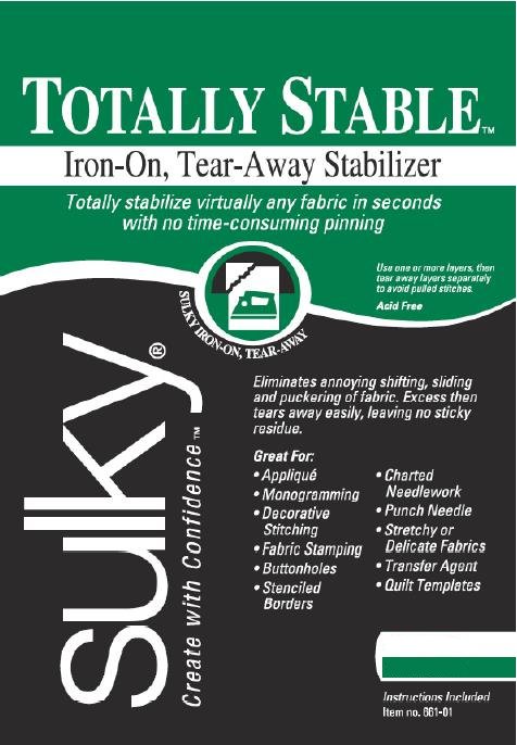 Sulky Totally Stable Iron-on Tear-Away Stabilizer - 12" x 12 yds. *BLACK*