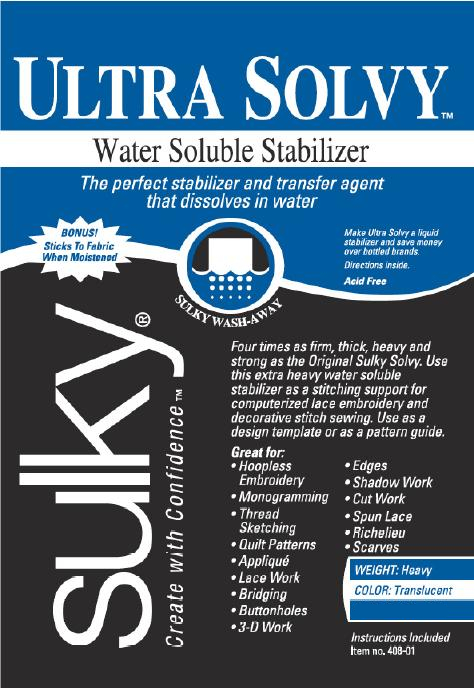 Sulky Ultra Solvy- Extremely Firm & Stable Water Soluble Stabilizer - 19 1/2" x 3 yd