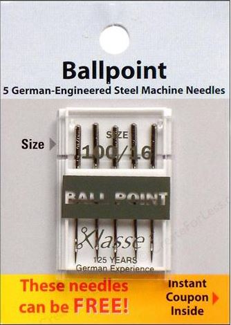 Klasse Ballpoint Sewing Machine Needles - Size 100/16