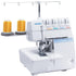 JUKI MO-735 2/3/4/5 Thread Overlock Serger Sewing Machine view of the front the machine and additional spools