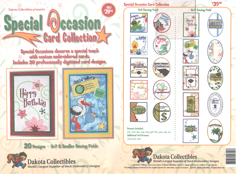 Dakota Collectibles 970320 Special Occasion Card Collection Multi Format Embroidery Designs CD