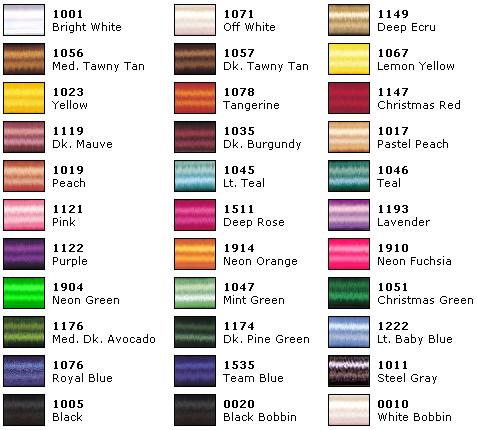 Sulky Rayon 40 Color Chart