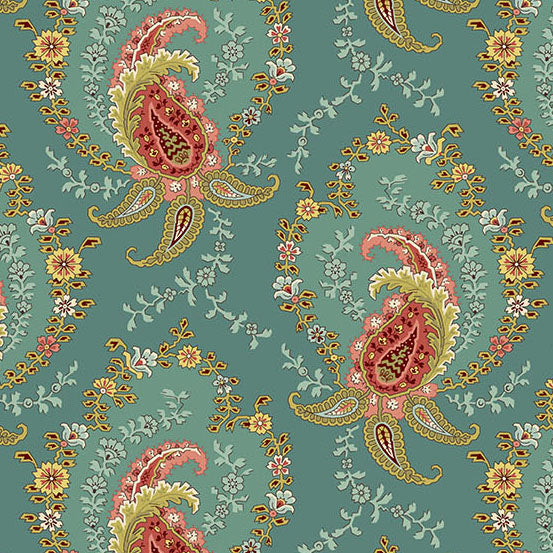 Fabric Andover Teal Paisley Secret Stash Favorites Blue Willow by Laundry Basket Quilts by the Quarter Yard A-10565-B