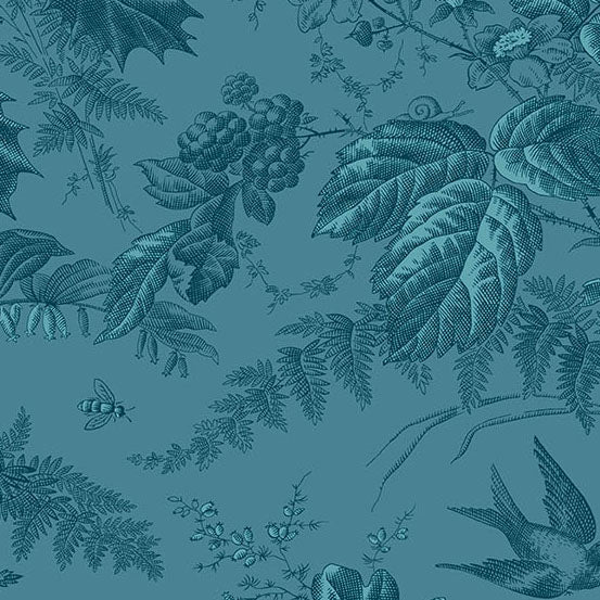 Fabric Andover Teal Vermont Secret Stash Favorites Blue Willow by Laundry Basket Quilts by the Quarter Yard A-10586-B