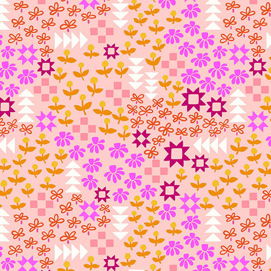 Fabric Andover Peach Patchwork and Petals by the Quarter Yard 10614-E