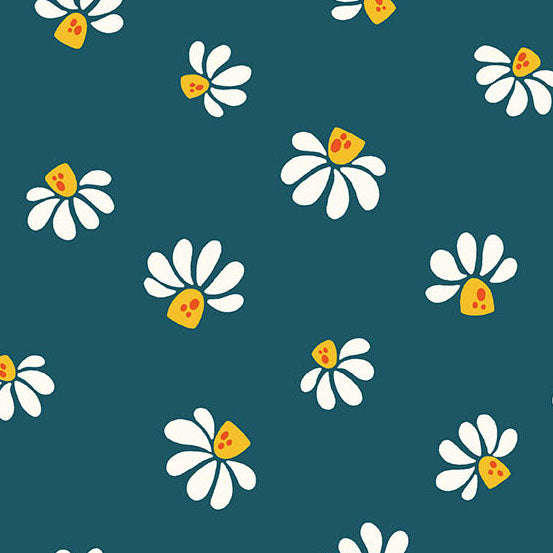 Fabric Andover Midnight Teal Cheerful Blooms Patchwork and Petals by the Quarter Yard 10618-T