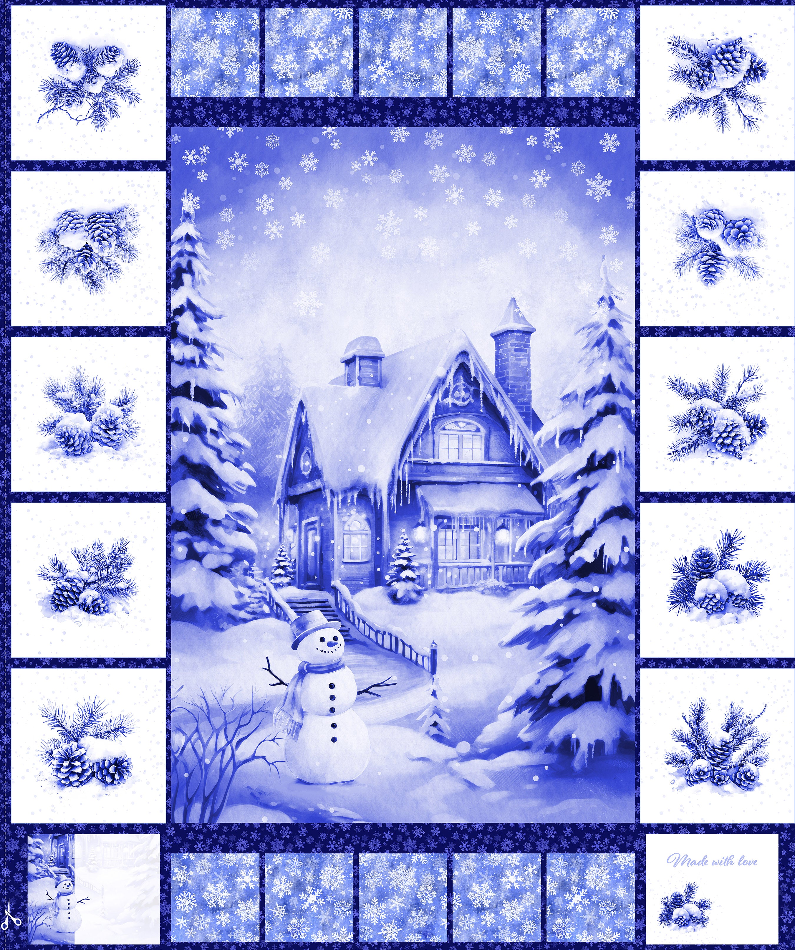 Fabric Patrick Lose Delft Winter Twilight Quilt Panel 10774-10