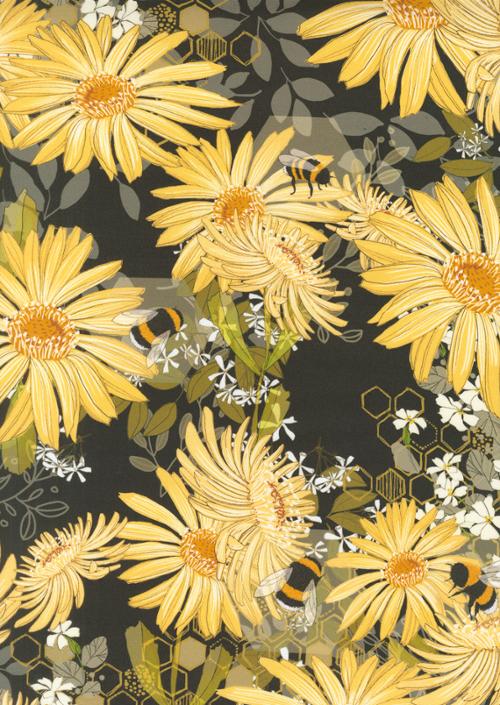 Fabric Moda Onyx Bee Garden Pollinators 108" Wide Back by the Quarter Yard 108053-20