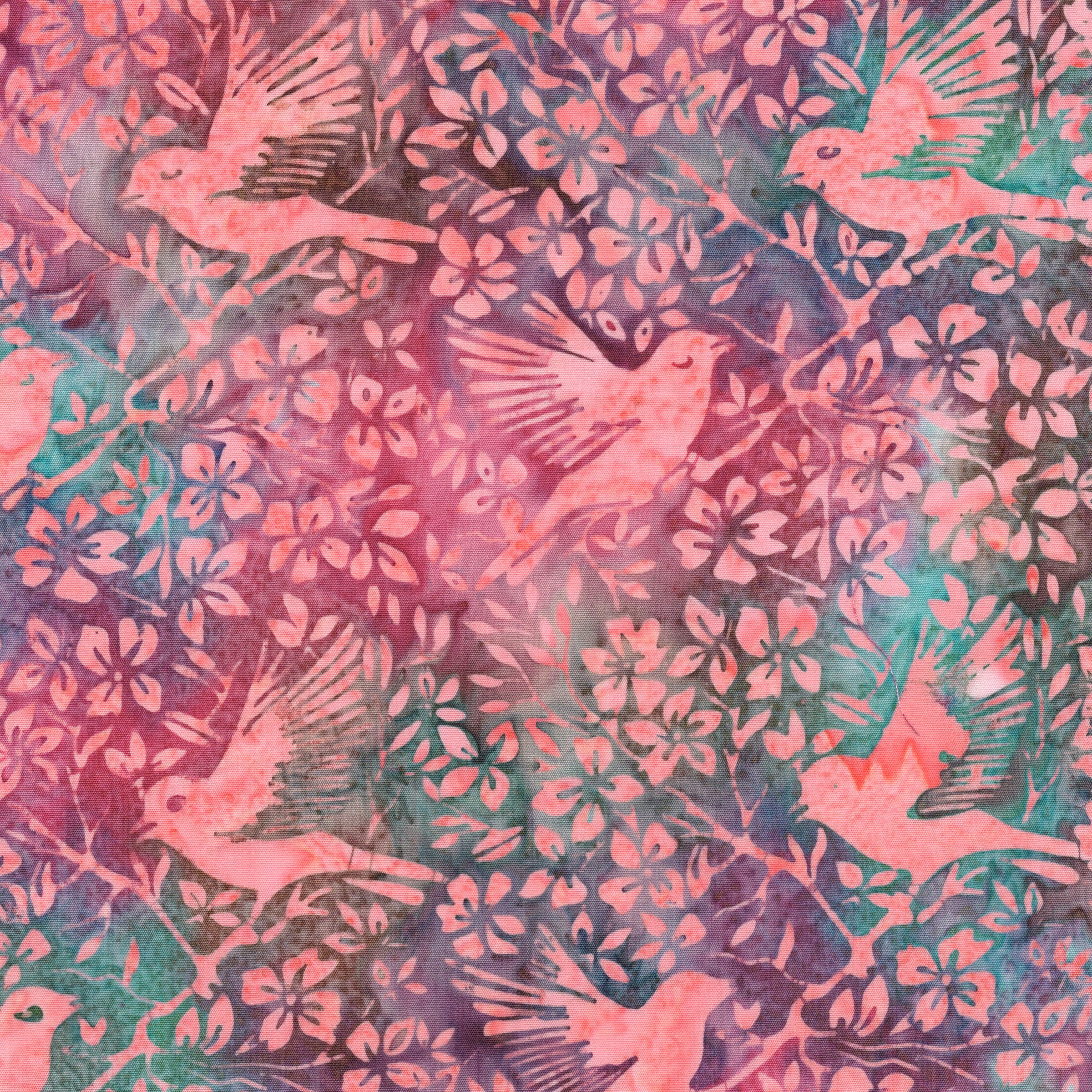 Fabric Lumin Multi Purple Pink Teal Birds in Branches Songbird Island Batiks by the Quarter Yard 112601825