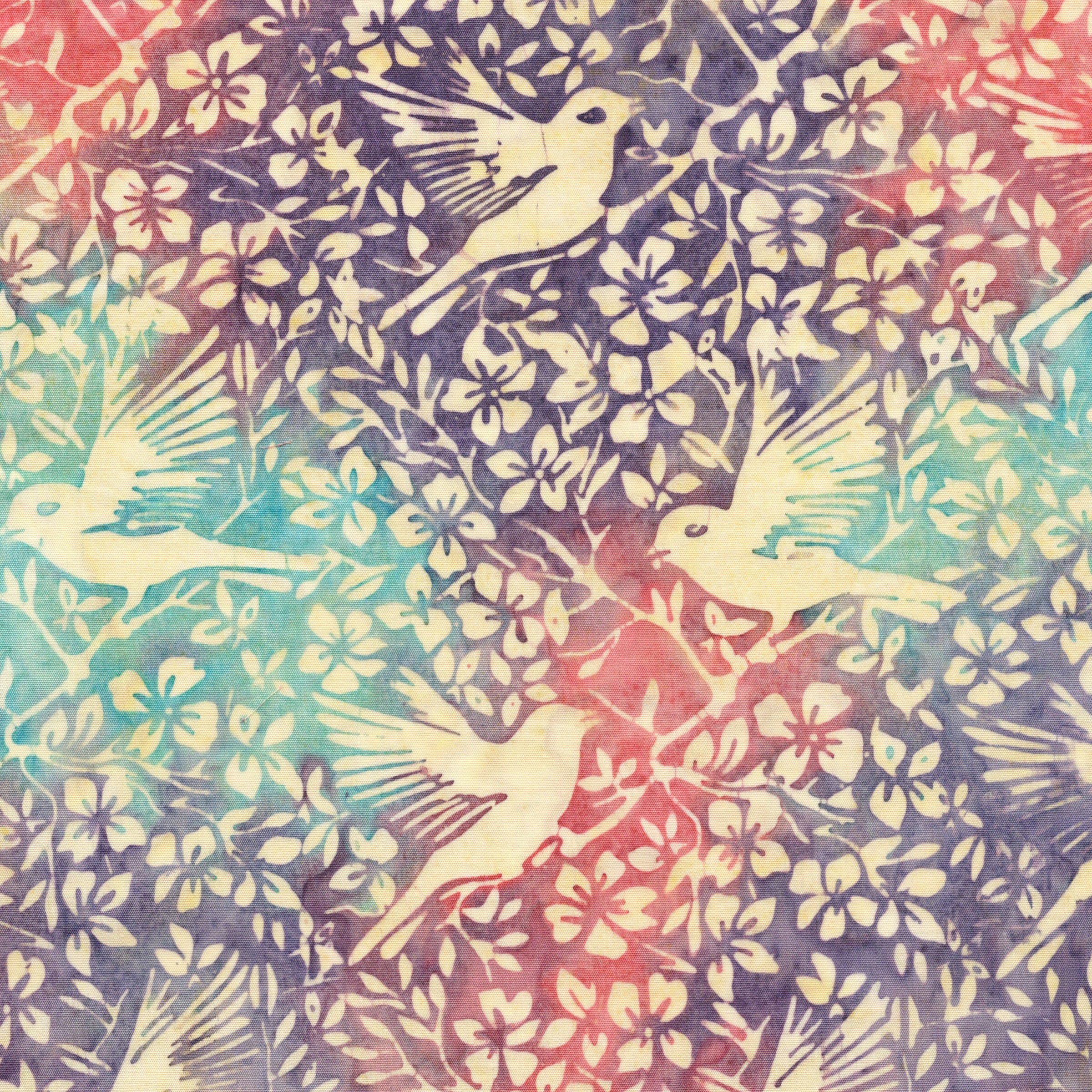 Fabric Lumin Multi Pink Purple Teal Birds in Branches Songbird Island Batiks by the Quarter Yard 112601826