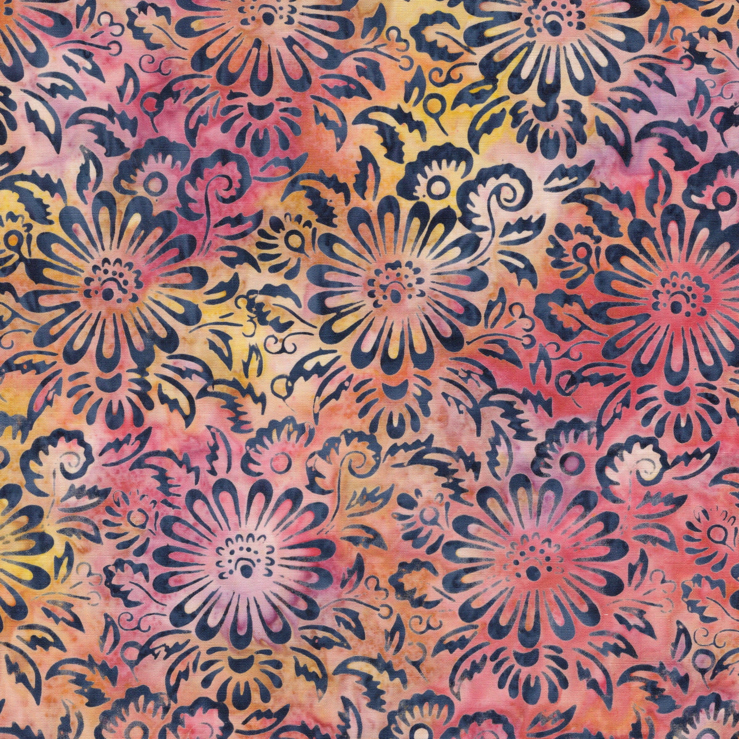 Fabric Lumin Multi Pink Orange Sunset Medallion Flowers Songbird Island Batiks by the Quarter Yard 112604810