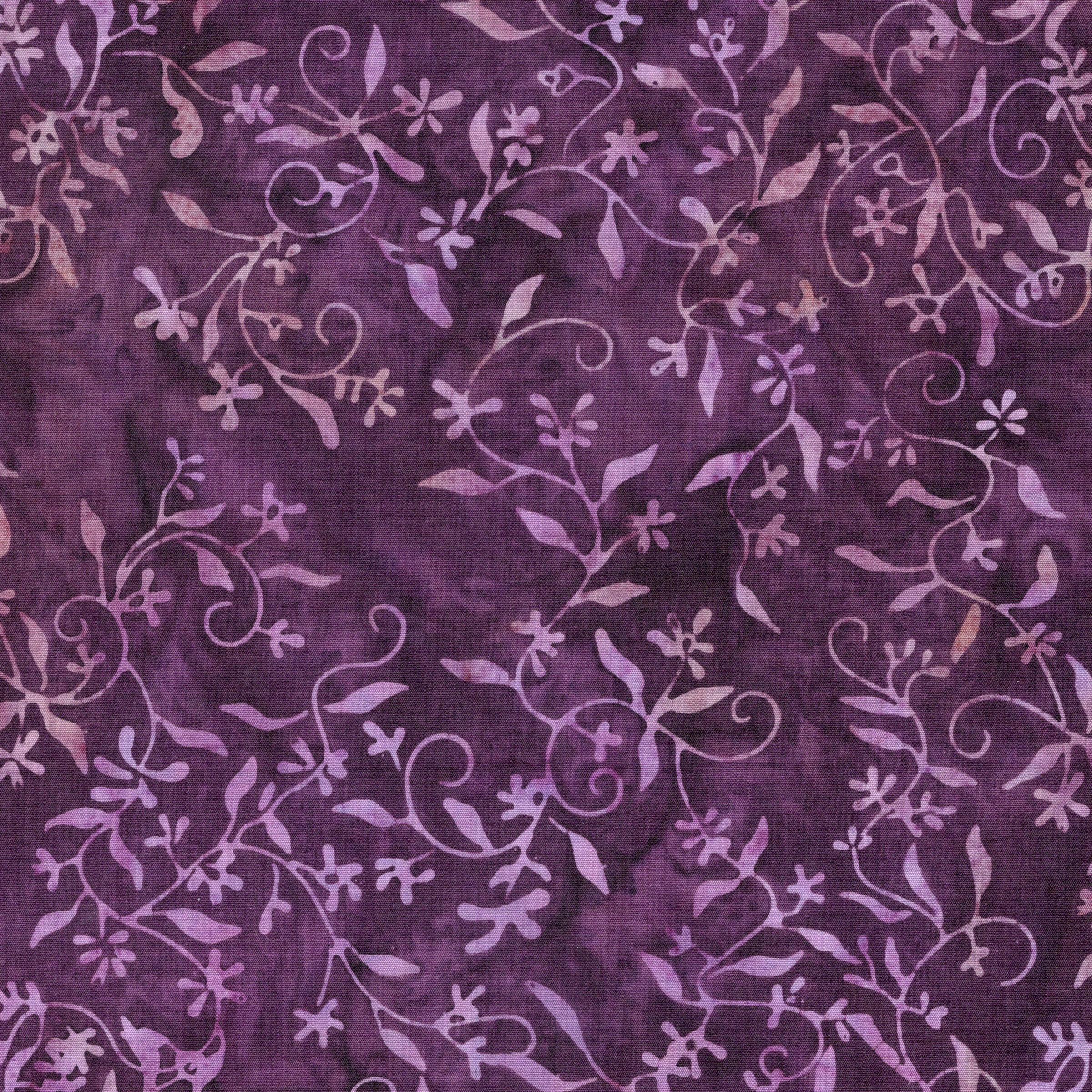 Fabric Lumin Purple Wisteria Small Floral Vine Songbird Island Batiks by the Quarter Yard 112605440