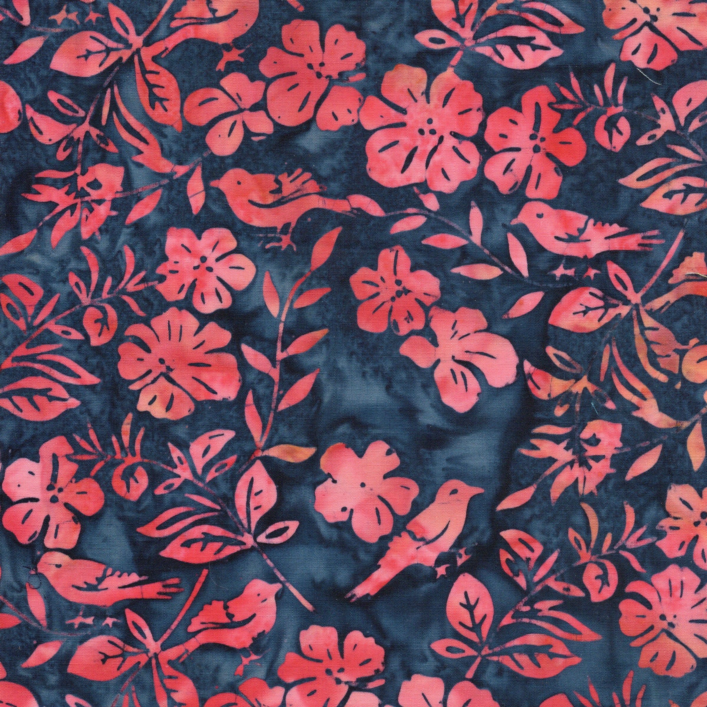 Fabric Lumin Blue Marine Flowers Leaves and Birds Songbird Island Batiks by the Quarter Yard 112606575