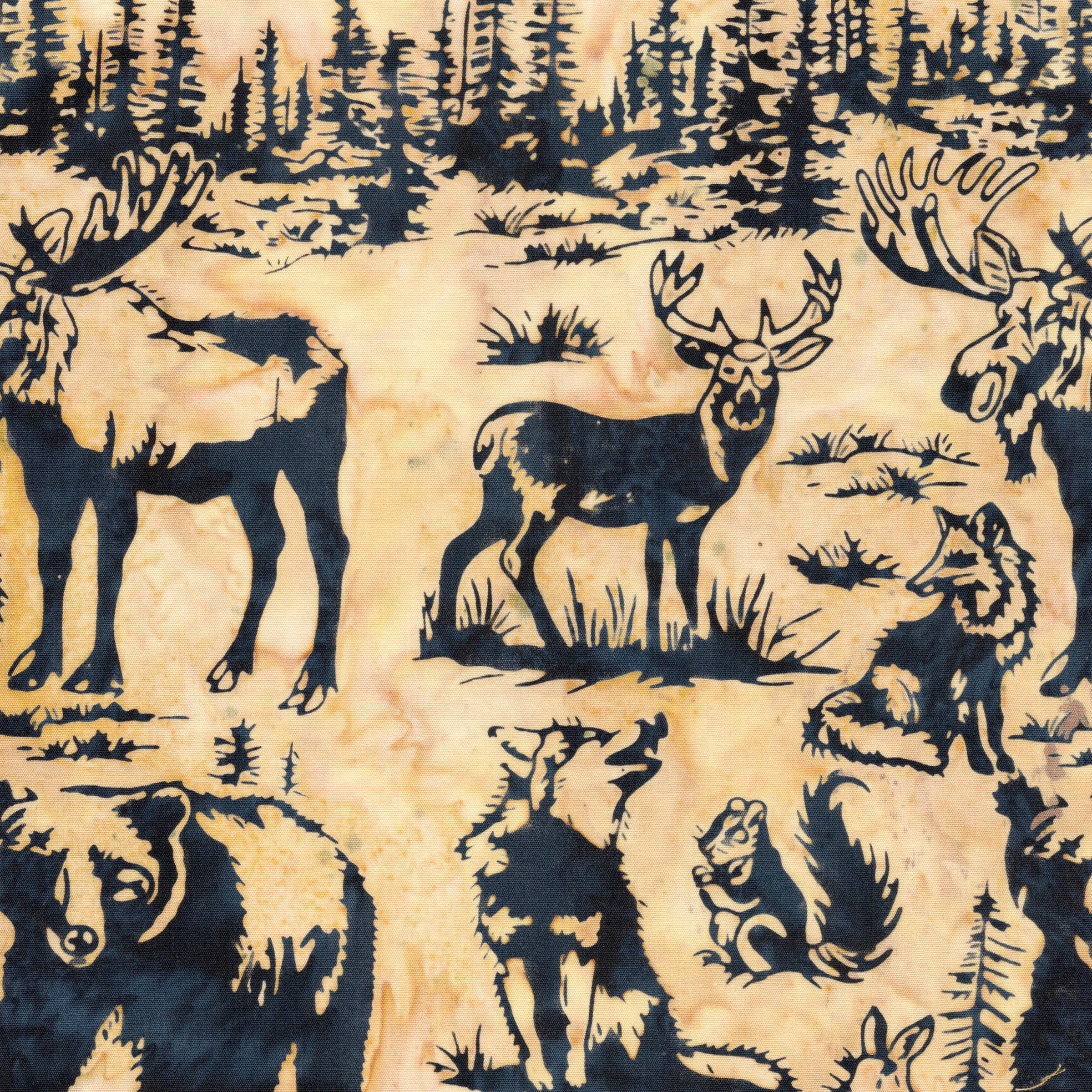 Fabric Lumin Brown Ecru Forest Animals Fur and Forest Island Batiks by the Quarter Yard 112610051