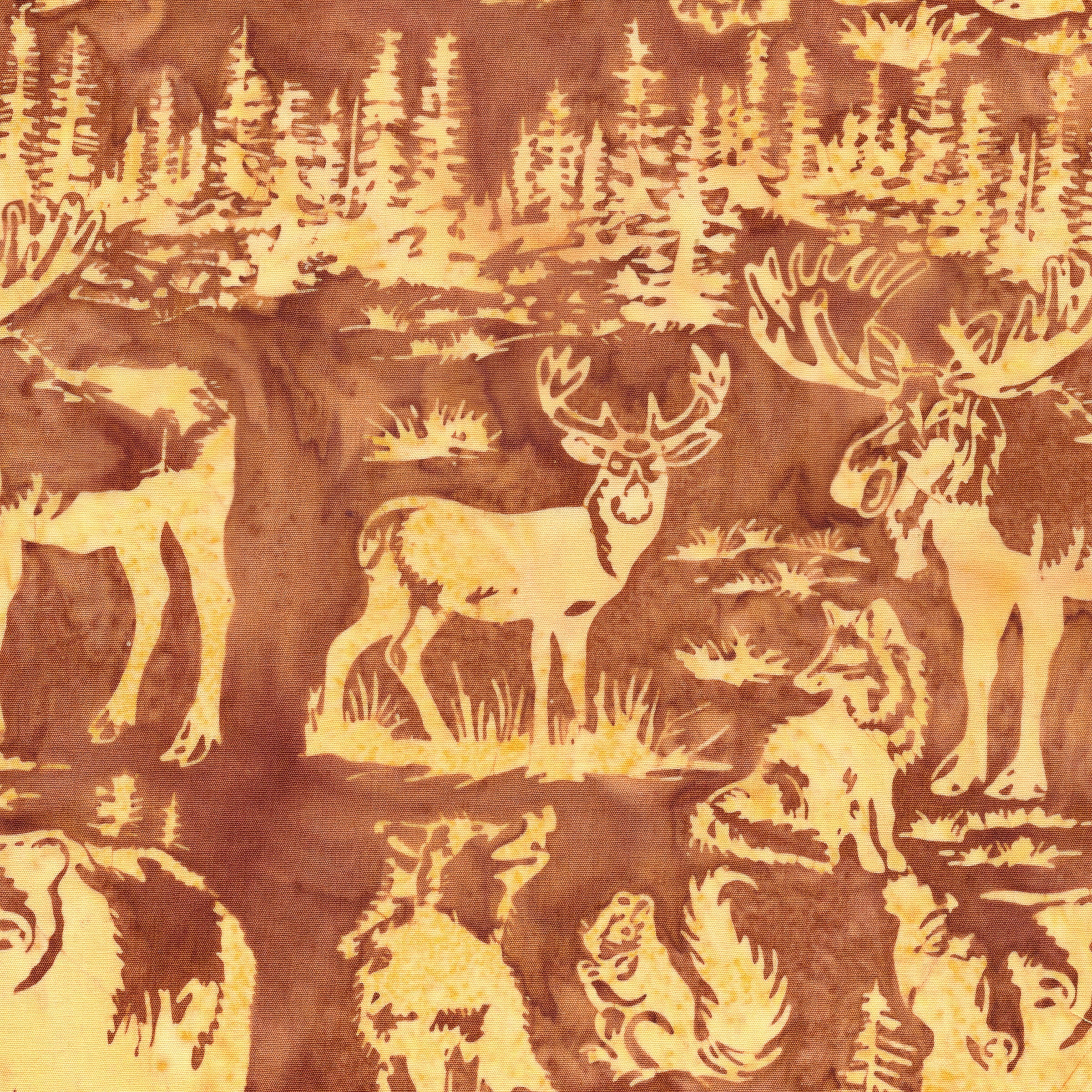 Fabric Lumin Brown Brownie Forest Animals Fur and Forest Island Batiks by the Quarter Yard 112610076