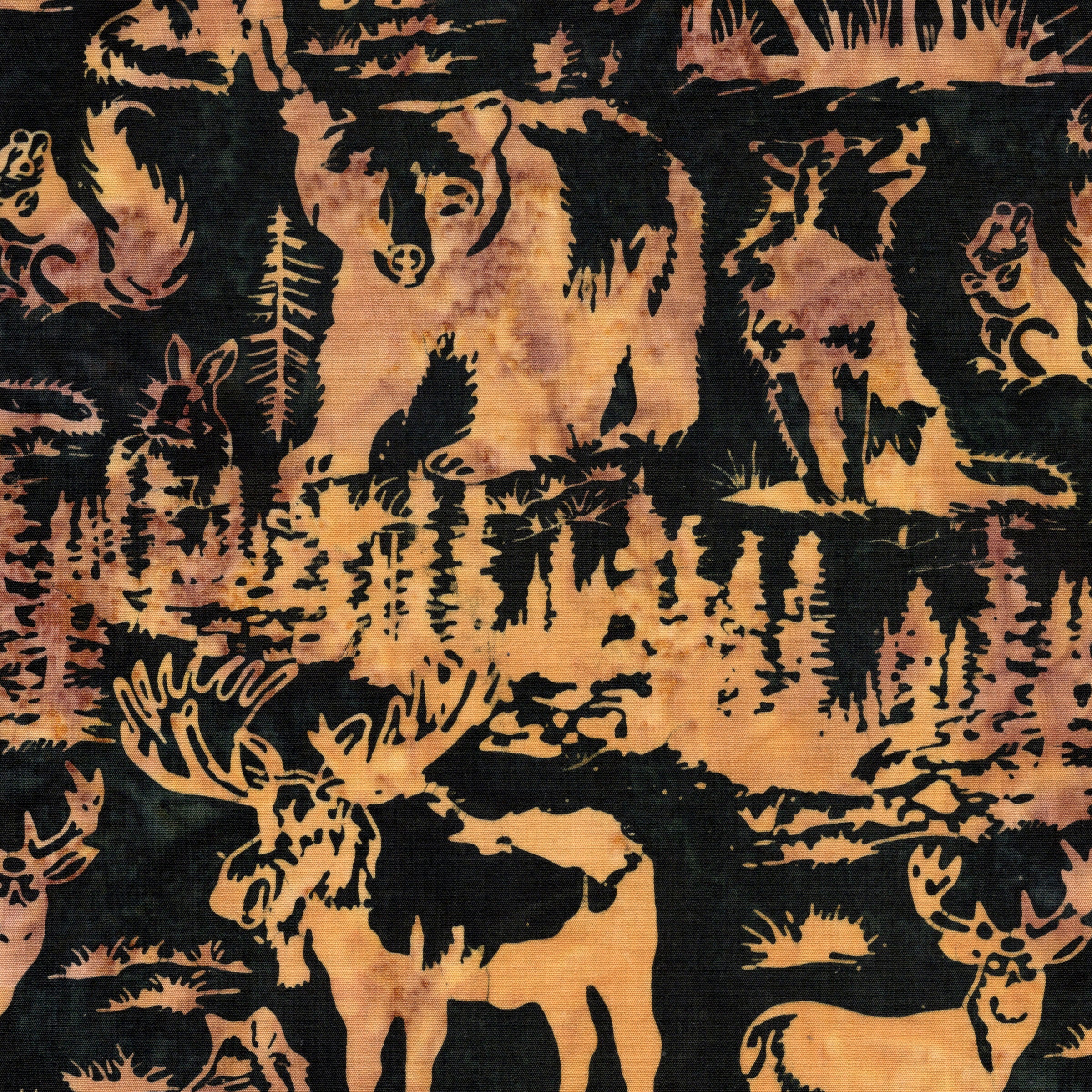 Fabric Lumin Black Charcoal Forest Animals Fur and Forest Island Batiks by the Quarter Yard 112610780