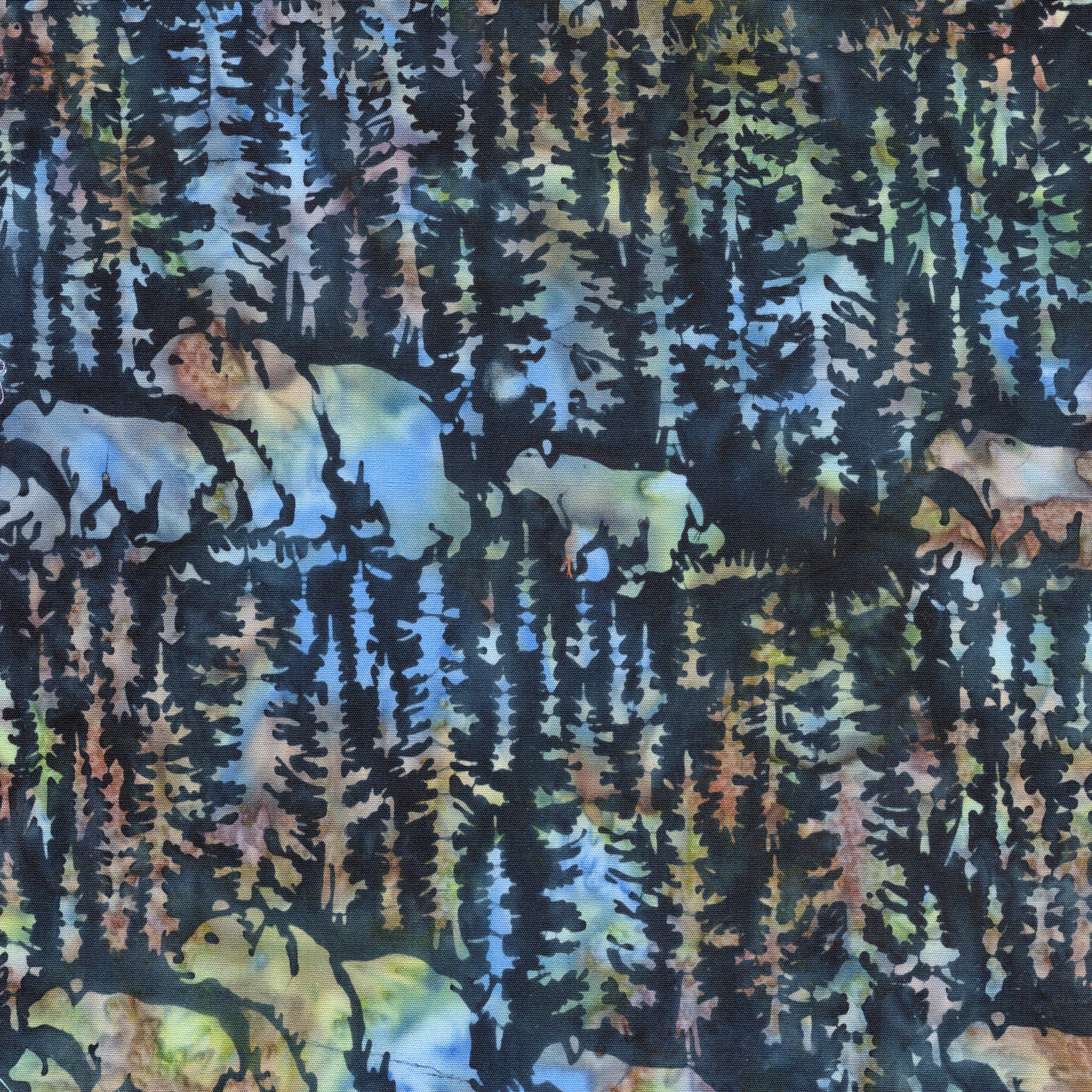 Fabric Lumin Midnight Blue Bears and Fir Trees Twigs and Tails Island Batiks by the Quarter Yard 112611595