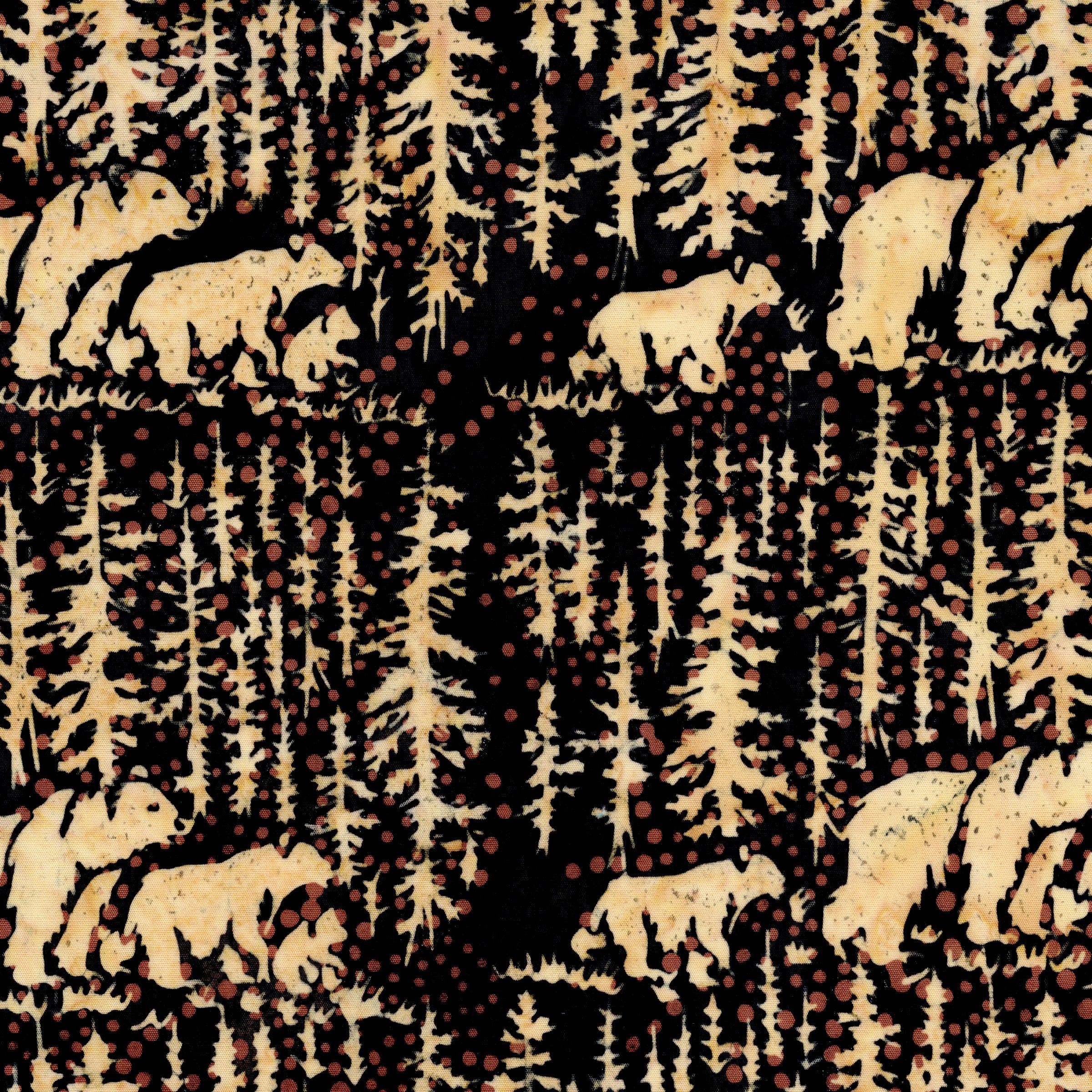 Fabric Lumin Black Bears and Fir Trees Fur and Forest Island Batiks by the Quarter Yard 112611795