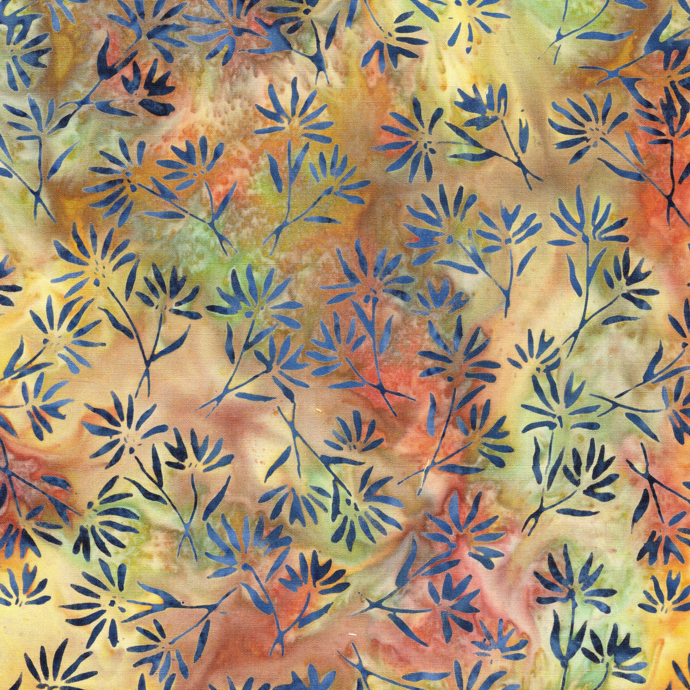 Fabric Lumin Multi Green Gold Orange Flowers Twigs and Tails Island Batiks by the Quarter Yard 112617836