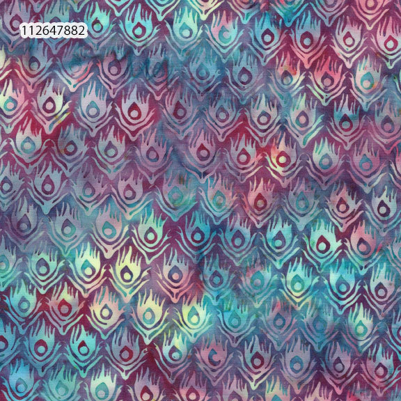 Fabric Lumin Multi/Magenta/Teal Tail Feather Feather Fantasy Island Batiks by the Quarter Yard 112647882