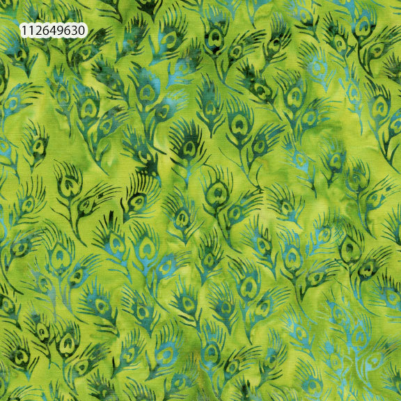 Fabric Lumin Green/Lemongrass Small Feathers Feather & Flair Island Batiks by the Quarter Yard 112649630