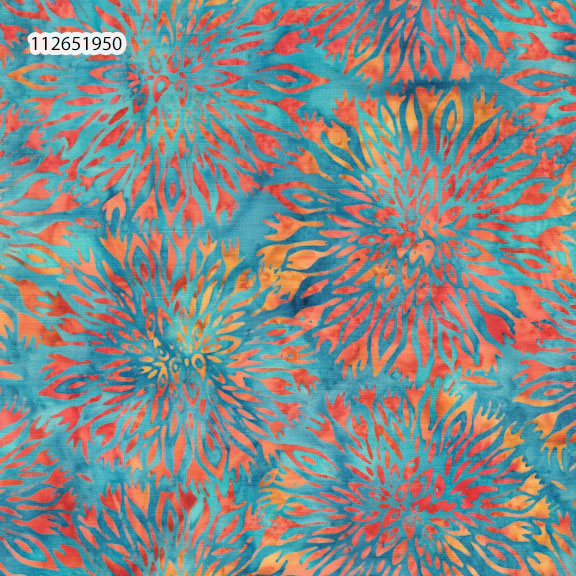 Fabric Lumin Teal/Cerulean Blossom Feather & Flair Island Batiks by the Quarter Yard 112651950
