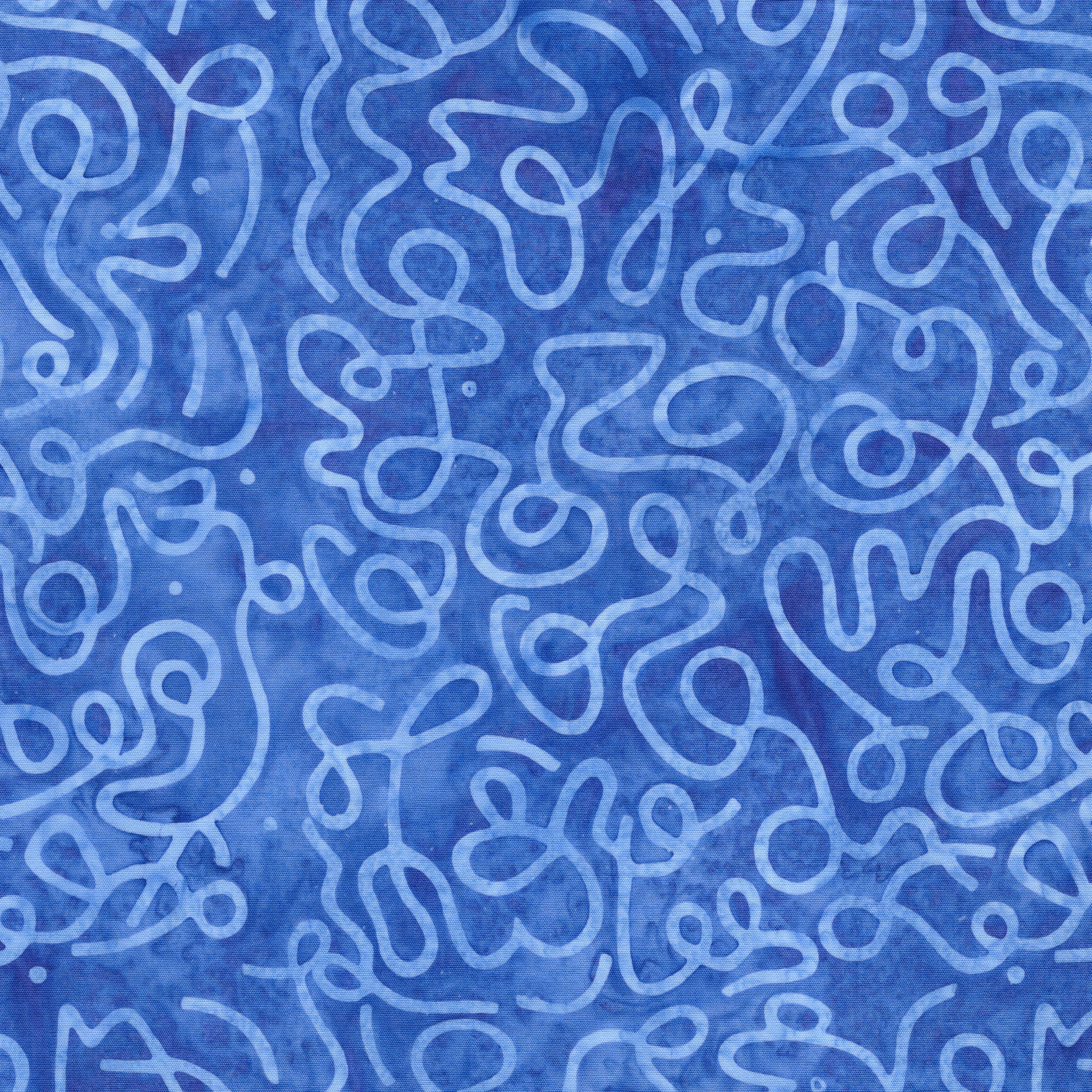 Fabric Lumin Blue/Bluebird Squiggles Pixelwave Island Batiks by the Quarter Yard 112665545