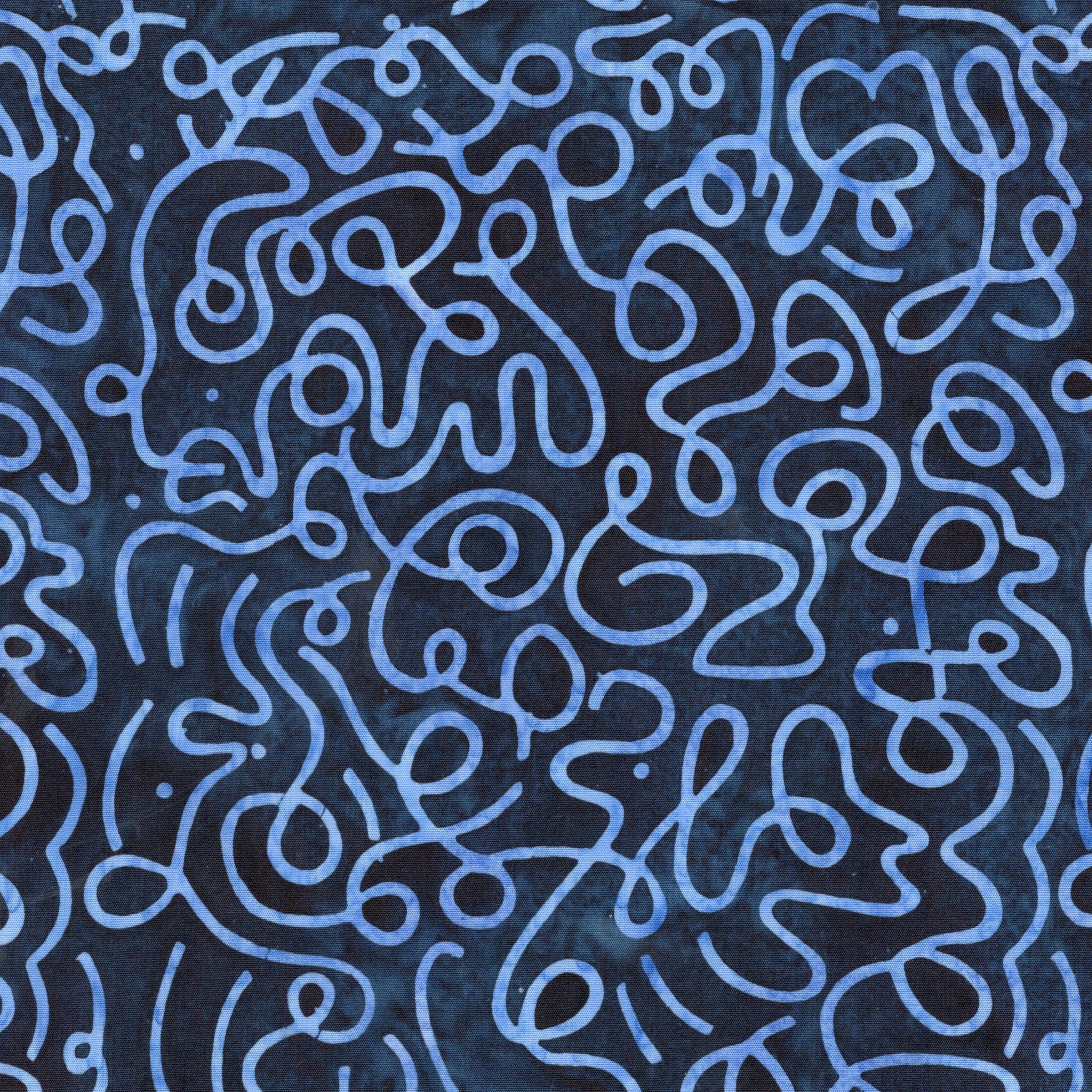 Fabric Lumin Blue/Midnight Blue Squiggles Pixelwave Island Batiks by the Quarter Yard 112665595