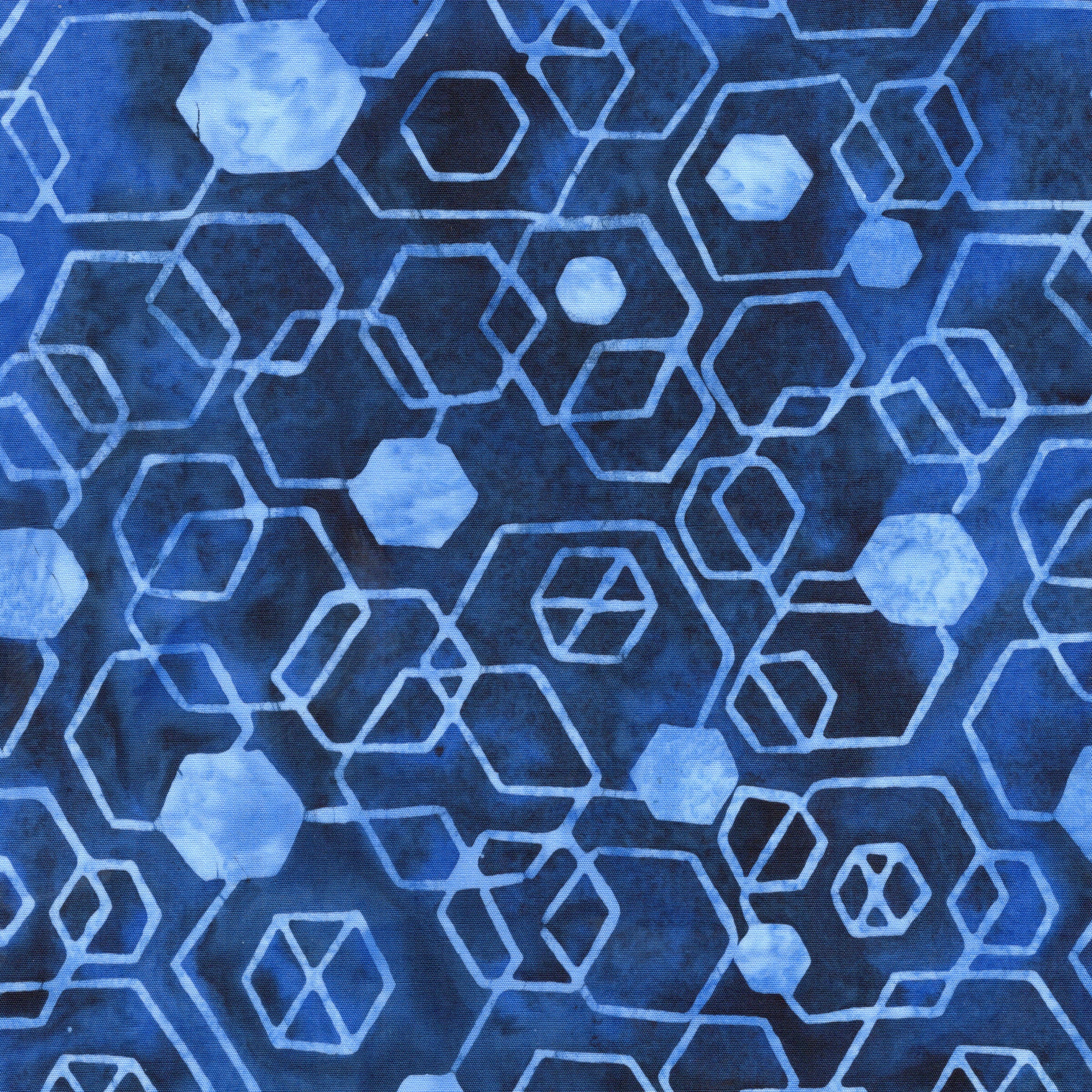 Fabric Lumin Blue/Navy Hexagons Pixelwave Island Batiks by the Quarter Yard 112671585