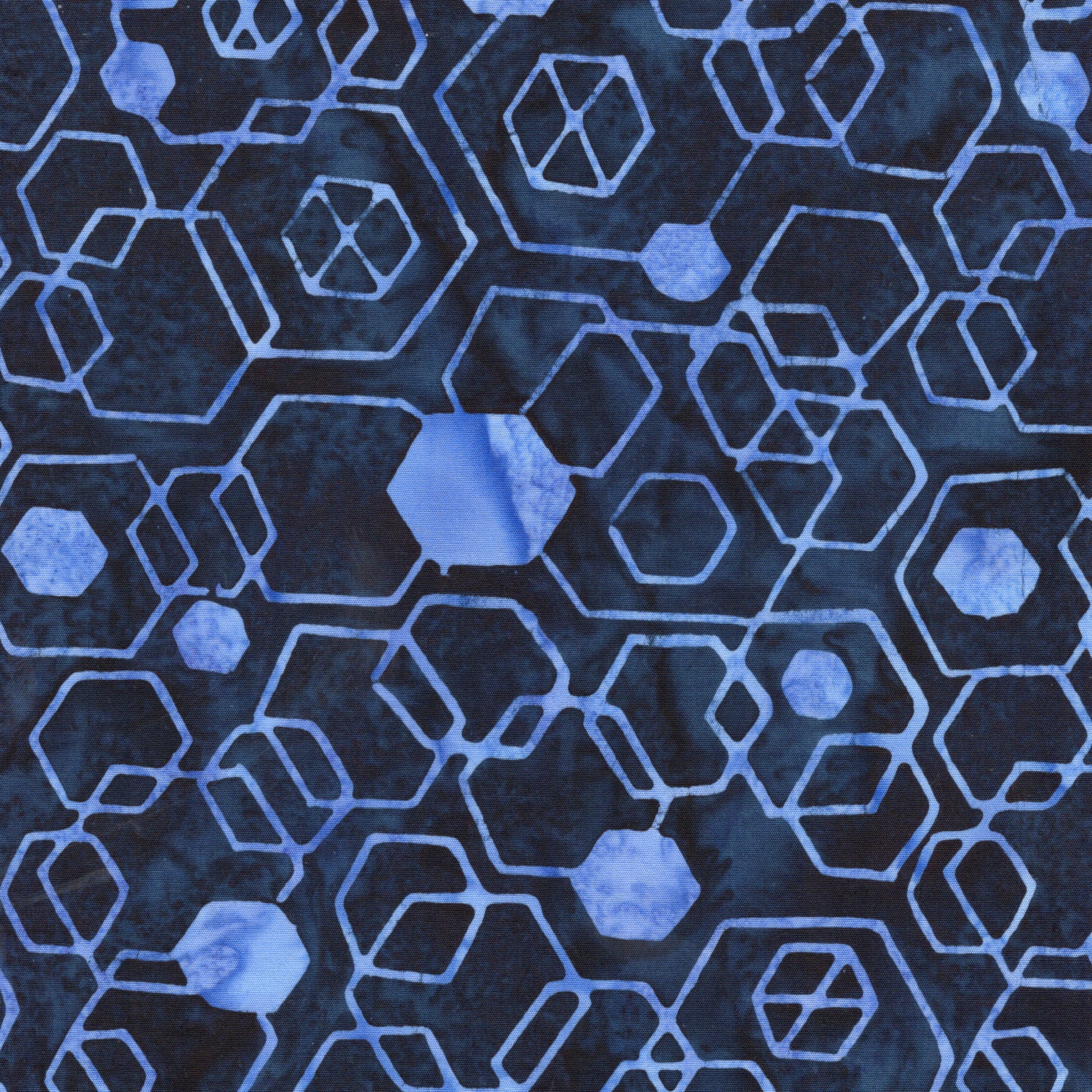 Fabric Lumin Blue/Storm Hexagons Pixelwave Island Batiks by the Quarter Yard 112671590