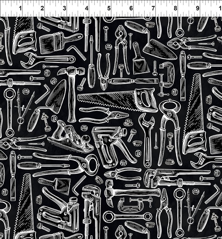 Fabric In The Beginning Black Tools Sketchbook Prints by the Quarter Yard 12SK-1