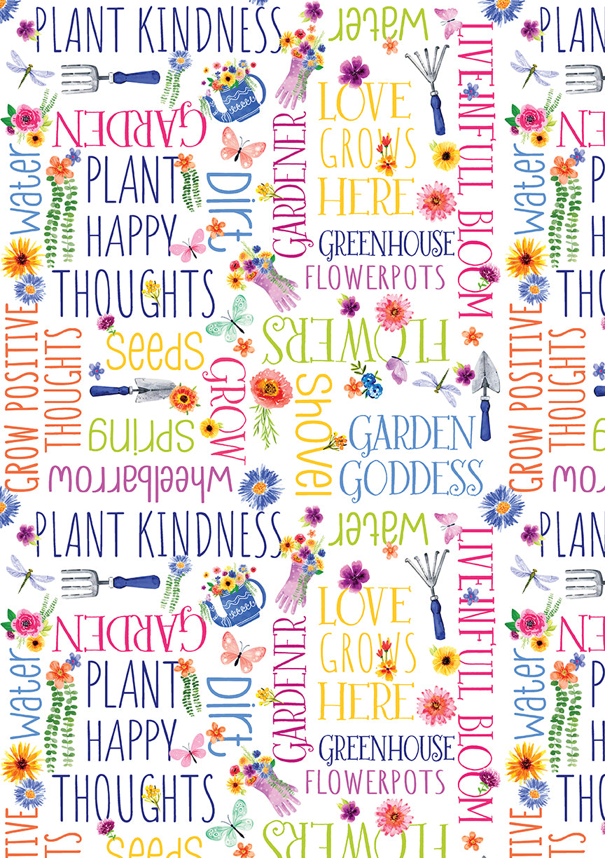 Fabric Benartex White Words of Kindness Plant Kindness by the Quarter Yard 15297-09