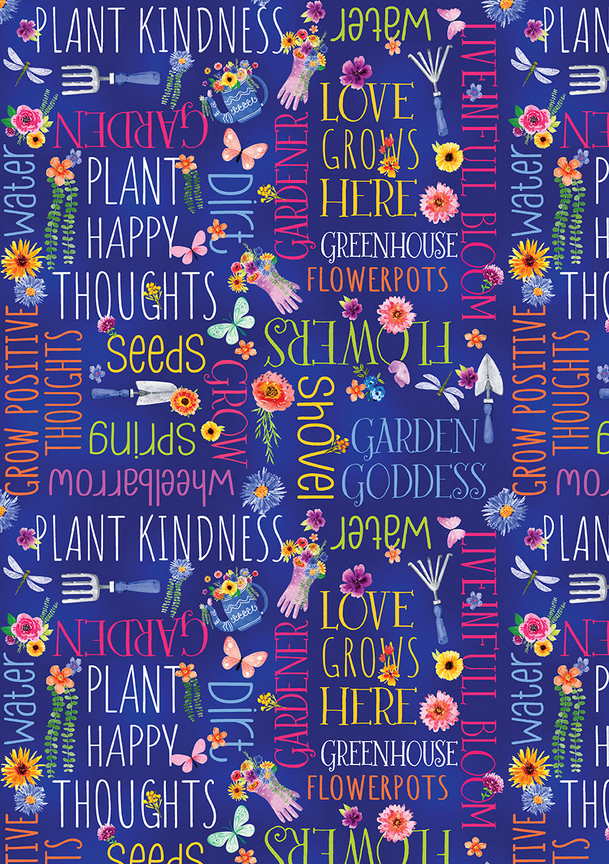Fabric Benartex Navy Words of Kindness Plant Kindness by the Quarter Yard 15297-56