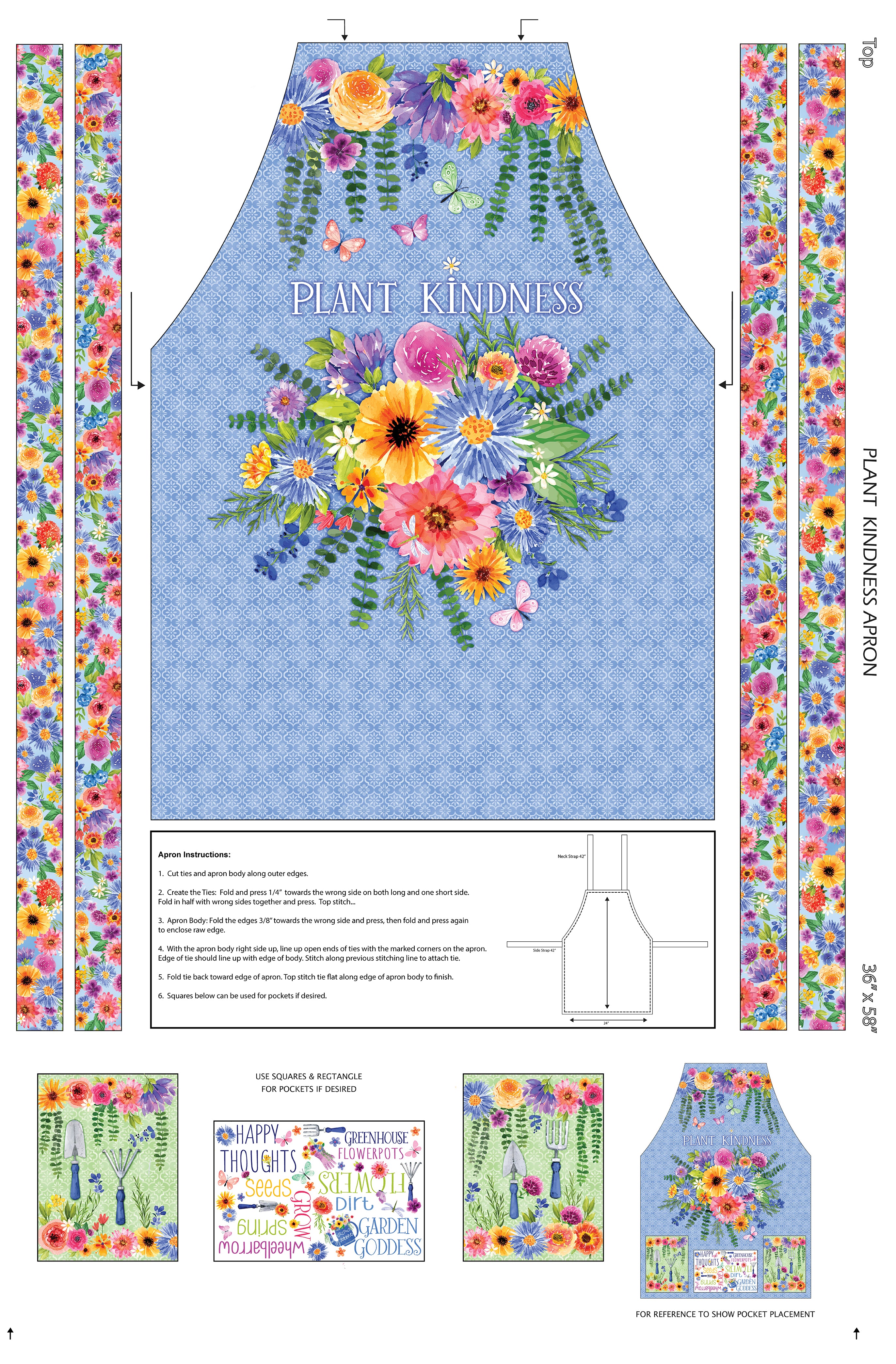 Fabric Benartex Multi Apron Plant Kindness Quilt Panel 15298D-99